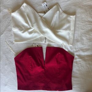 Foreign Exchange Strapless Bustier Crop Tops in White and Red Wine